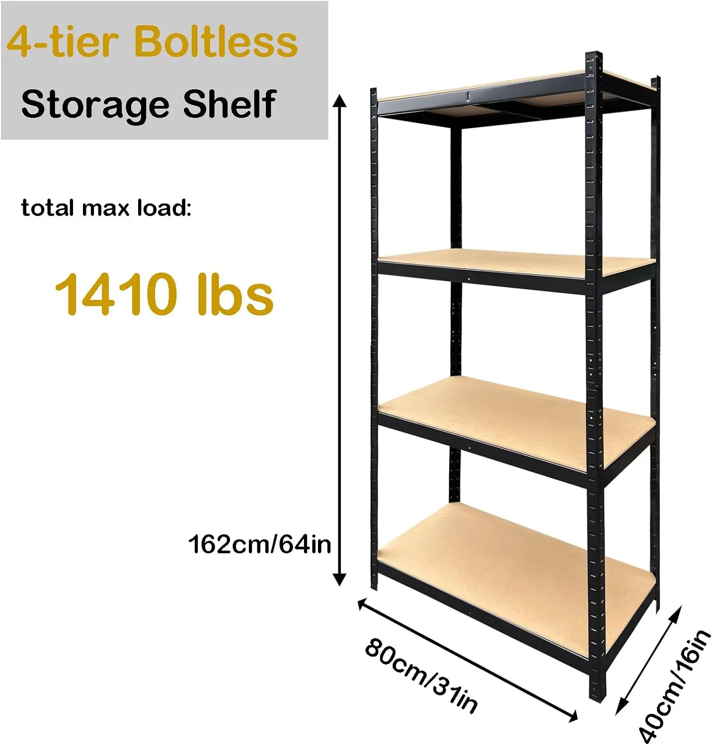 DayPlus Storage Shelves 4 Shelf Basement Shelving,  Shelving Unit Organizer, 386lbs Loading Capacity per Tier, Steel Adjustable