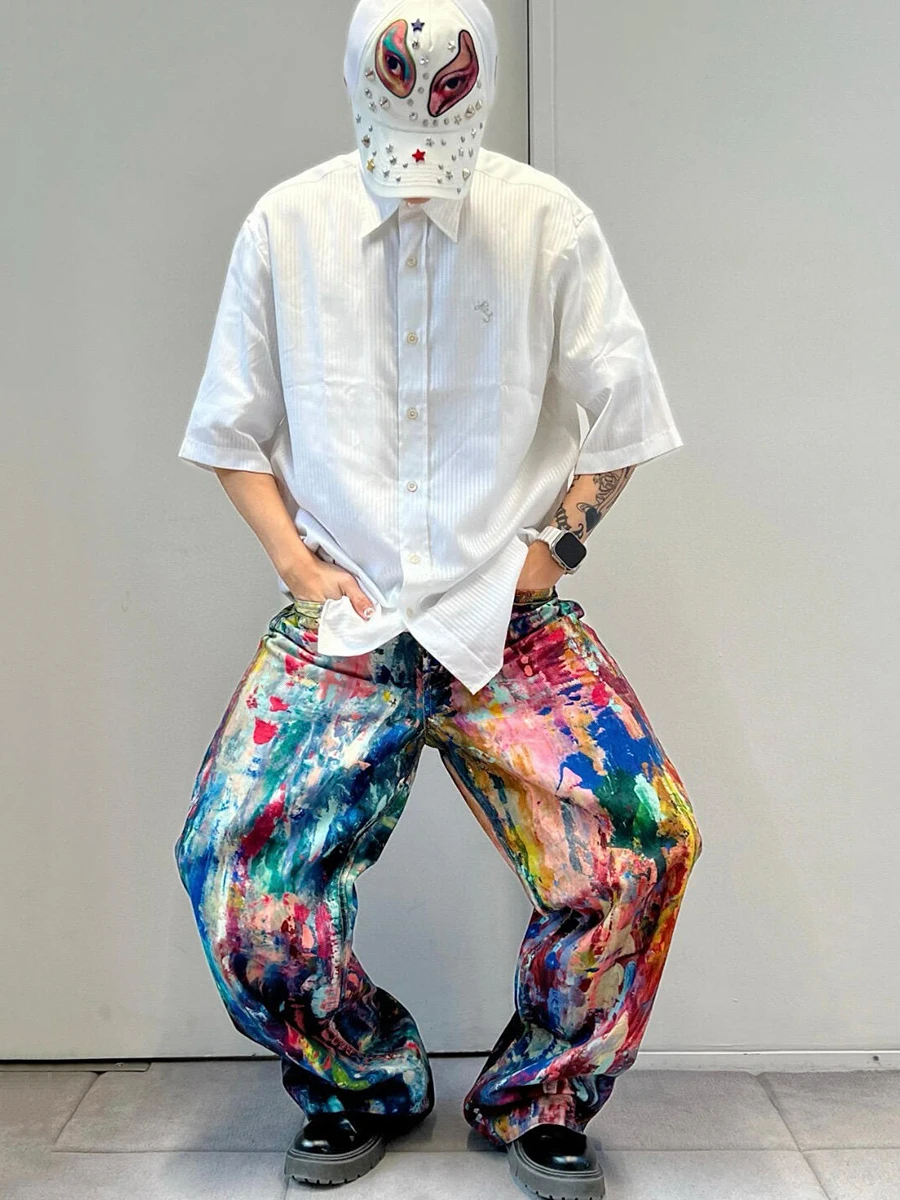 REDDACHiC Unisex Aesthetic Paint Baggy Jeans Color Graffiti Straight Wide Leg Denim Pants Long Trousers Hip Hop Women Streetwear