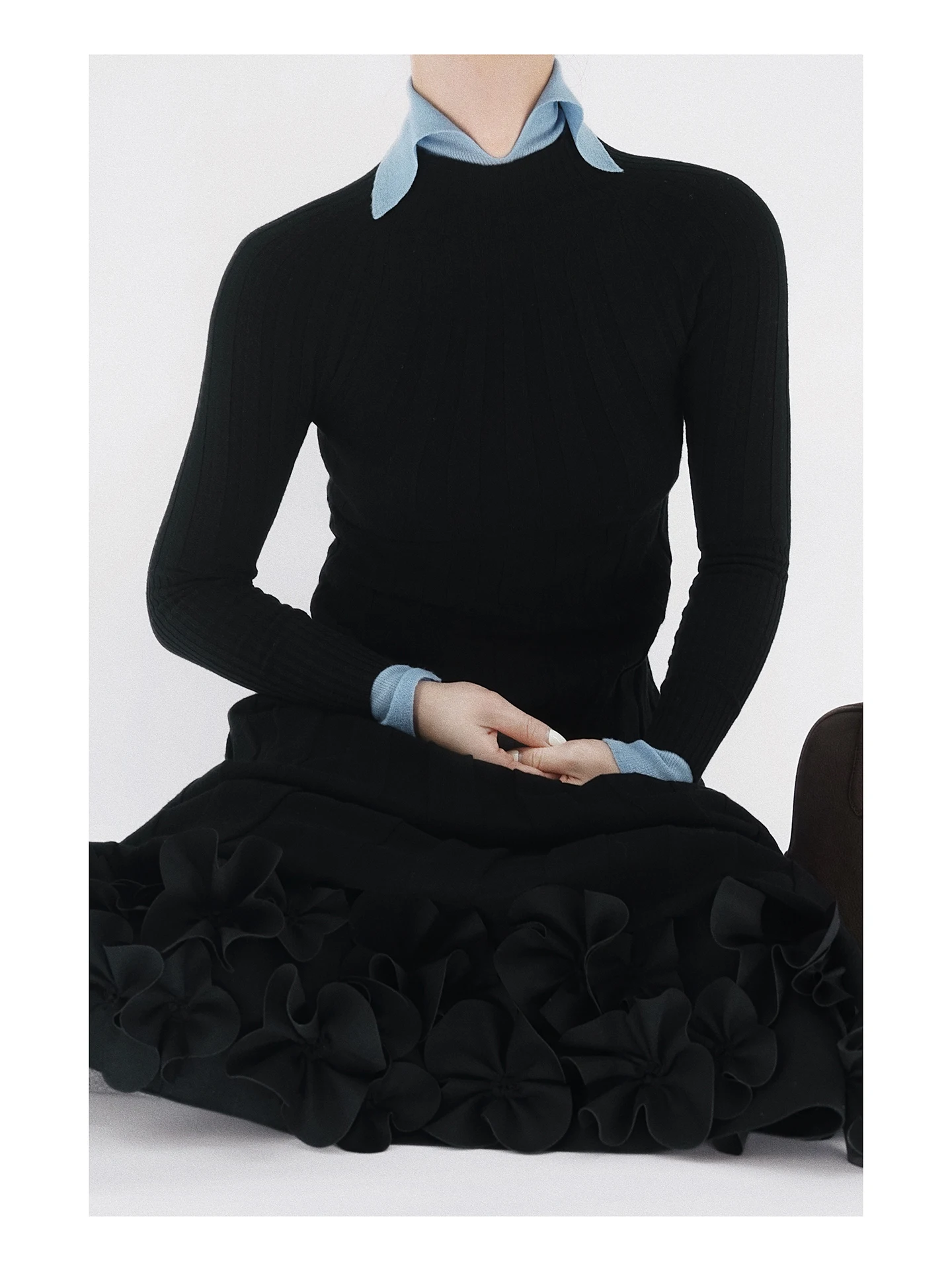 

EachotheR Simple Long Sve Bla Knitted Dr Irregular Pattern Busin Casual Wear for Women Spring Season Faion