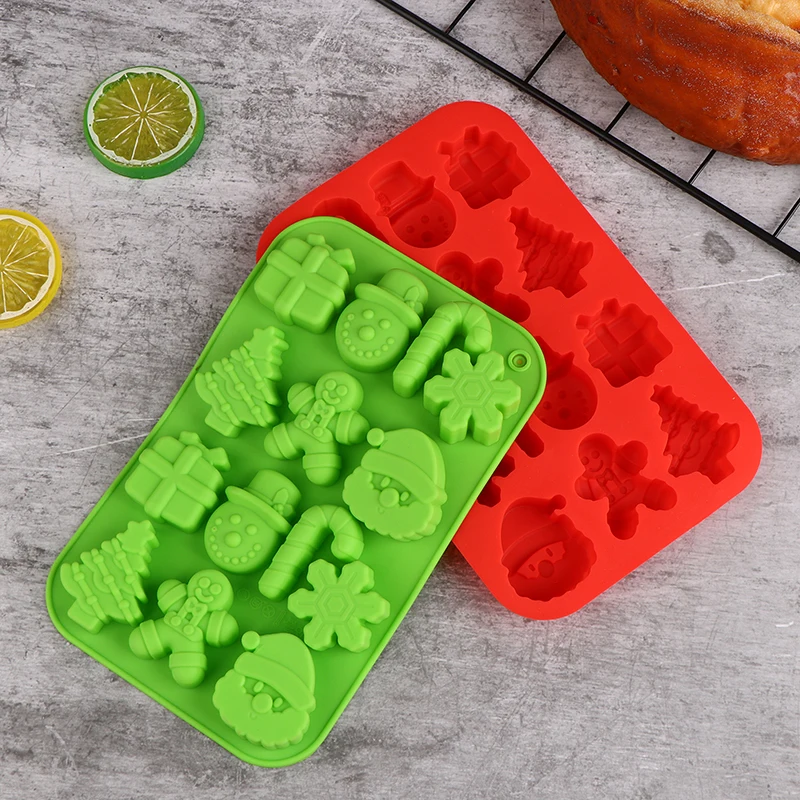 Christmas Theme Silicone Candy Mold Chocolate Cookie Baking Tools Trays Xmas Trees Gingerbread Man Gift Mold Cake Decoration