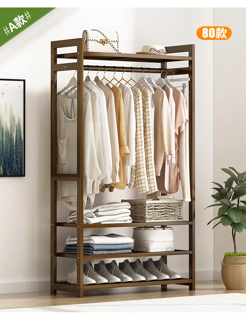 Assemble simple coat and hat rack simple modern solid wood bedroom floor hanger cabinet clothes bag storage household wardrobe