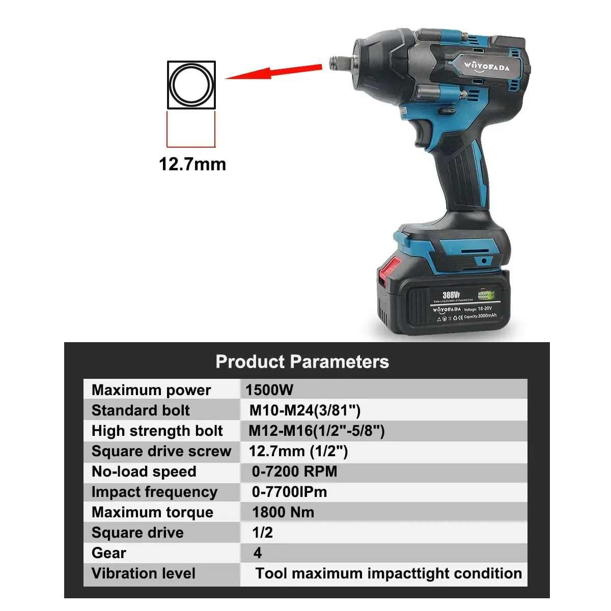 WOYOFAD 1800 N.M Torque Brushless Electric Impact Wrench 1/2 inch Cordless Wrench For Trucks Power Tool For Makita 18V Battery