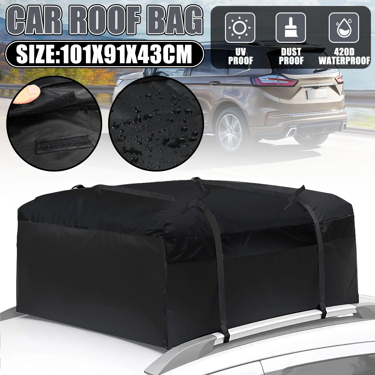 

420D Waterproof Cargo Bag Car Roof Cargo Carrier Universal Luggage Bag Storage Cube Bag for Travel Camping Luggage Storage Box