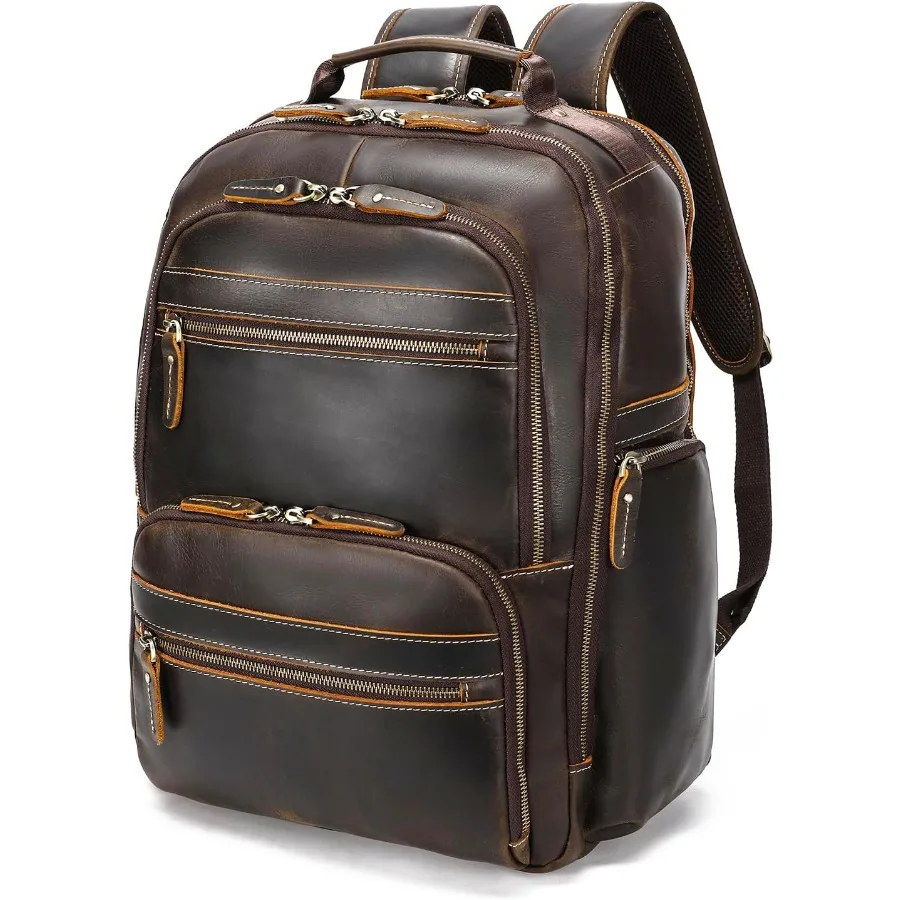 حقيبة ظهر كلاسيكية للرجال من LANNSYNE مصنوعة من الجلد المحبب بالكامل تناسب كمبيوتر محمول مقاس 17.3 بوصة حقيبة كتف كبيرة غير رسمية للسفر/التخييم/H #1