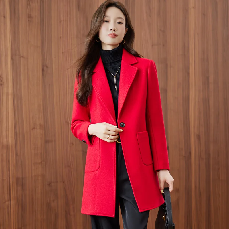 

2025Новое женское пальто в корейском стиле, профессиональный костюм средней длины, плащ с воротником, модная повседневная куртка, рабочая одежда, официальная одежда
