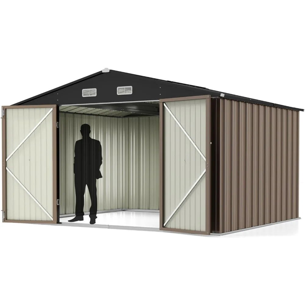 

Outdoor storage shed 10FT x 8FT, steel tool shed storage room with door and lock, metal shed on backyard garden terrace lawn