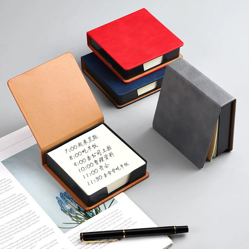 

PU Leather Sticky Note Box with Notepads Memo Pad Dispenser Desktop Organizer for Students And Office Workers