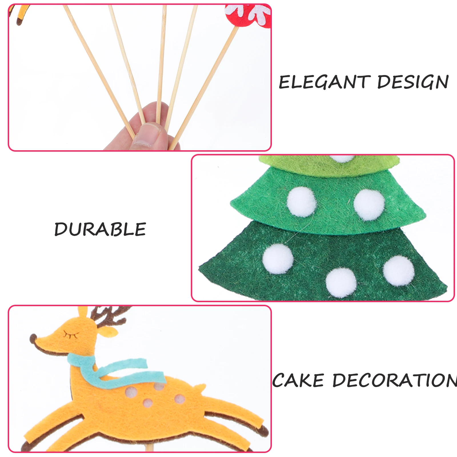 

25 Pcs Christmas Tree Cake Toppers Felt Decorations Sturdy Xmas Dessert Inserts Party Supplies Adorable Cake Decorations
