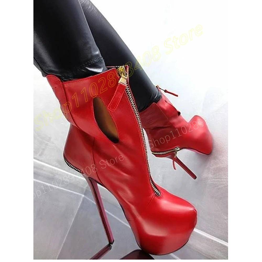 

Red Front Zipper Platform Mid Calf Boots Platform Stiletto High Heel Sexy Fashion Women Shoes 2024 Autumn Zapatos Para Mujere