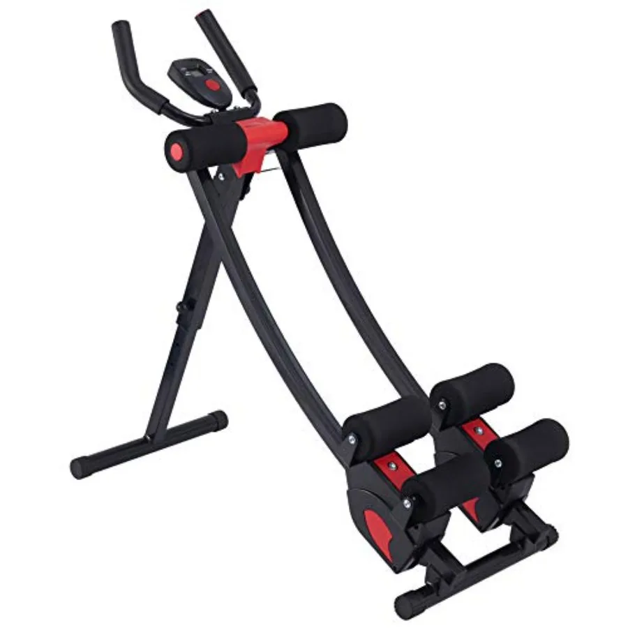 Home gym ab machine: steel frame black 4 intensity levels + digital display foldable core trainer for abdominal strength traini