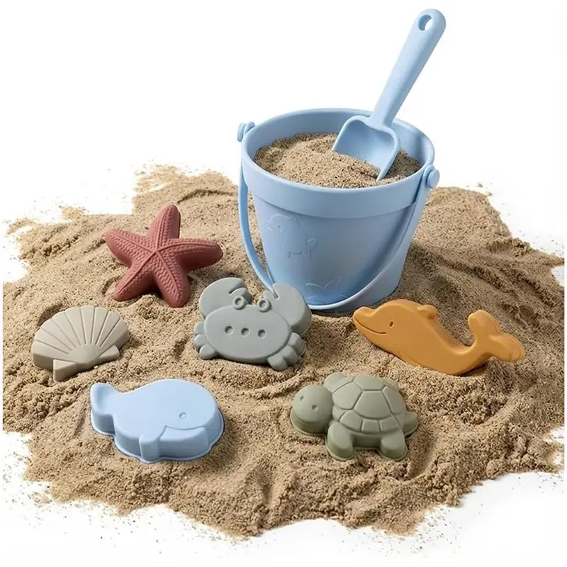 wowfu-ベビービーチ-幼児用-シリコンビーチバケツシャベルセット-砂型6個付き-ランダムカラー-幼児用砂遊び