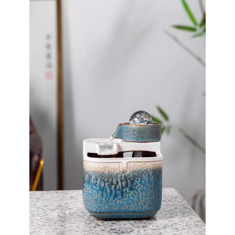 Ceramic creative source of wealth, flowing water, ornaments, circulating water, home, living room, small fish tank, office, desk