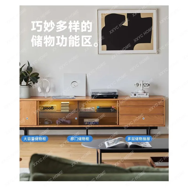 HHGreat discounts Solid wood TV cabinet Floor-to-ceiling narrow living room household small apartment  cherry wood stor