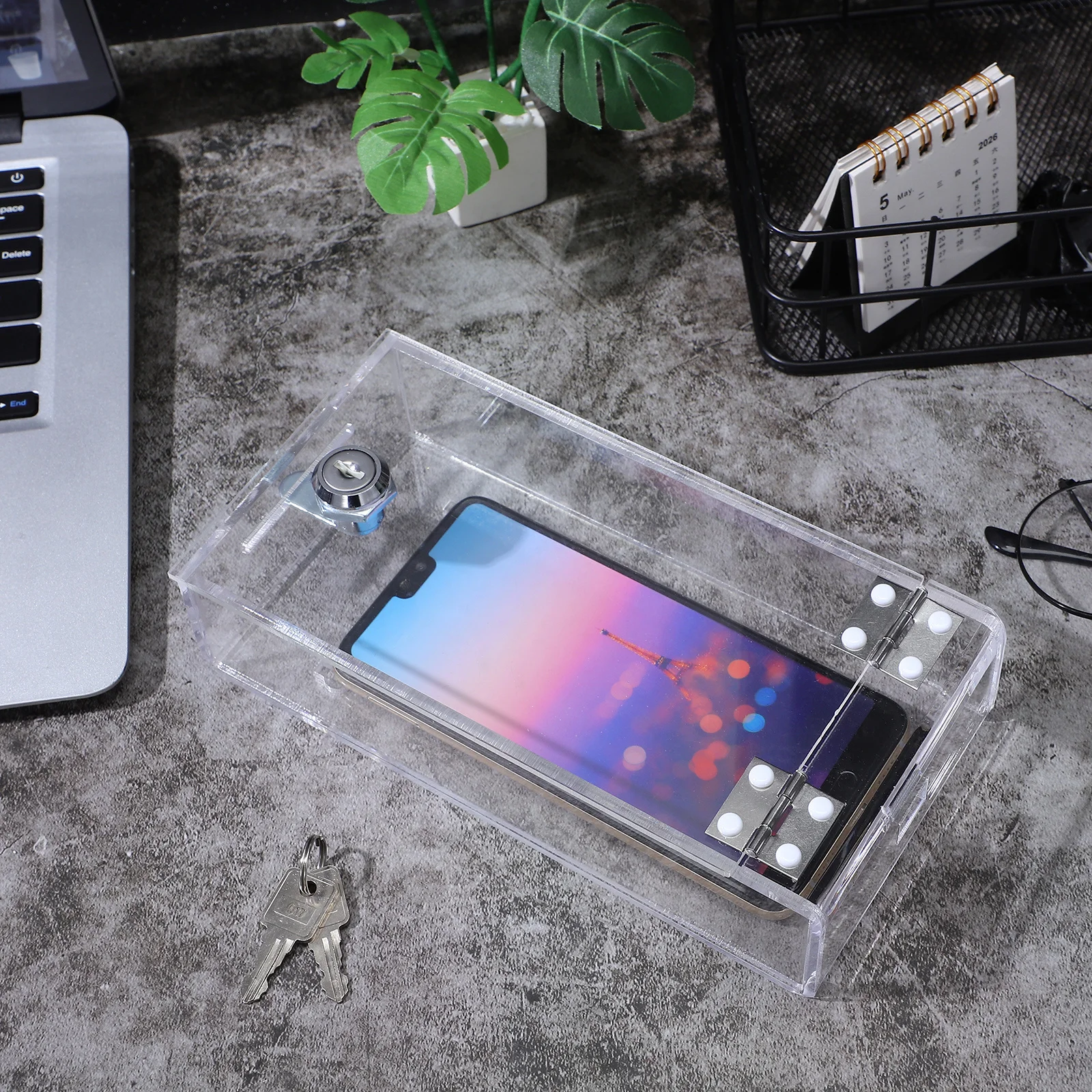Transparent Phone Storage Box 1 Layer Strong Acrylic Locker Cable Outlet Cover Reusable Cellphone Case Secure Phones Safe Lock