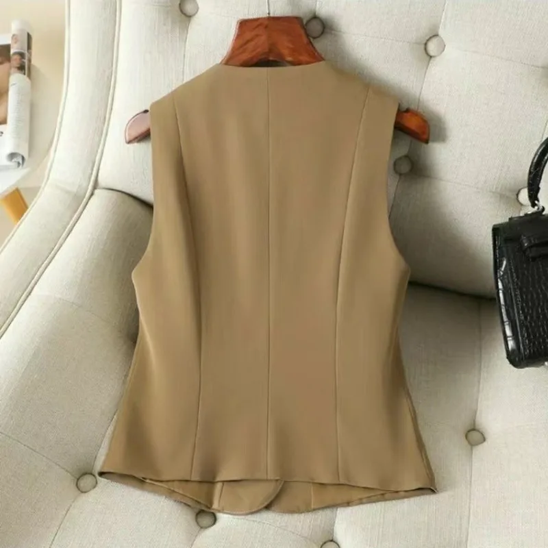 #5105 Spring Summer Short Suits Vest Women Buttons Black Khaki Vest Waistcoat Female Outerwear Blazer Vest Coat Korean Style