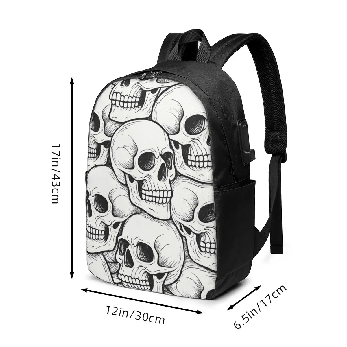 Black White Sketch Gothic Skull Pattern Backpack Travel Notebook Bag Computer College Student School Bag Laptop Shoulder Bags