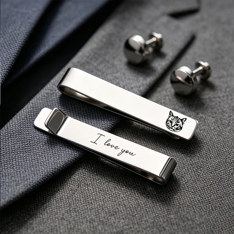 Custom Photo Text Stainless Steel Men's Tie Clip Customized Pet Portrait Tie Clip Personlized Groomsmen Gift For Suits & Shirts