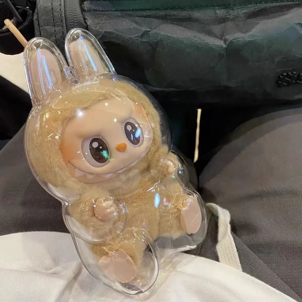 PopMart Monster Labubu V2 Sit Party carcasa protectora transparente muñeca ropa protectora para muñeca traje accesorios para muñecas llavero