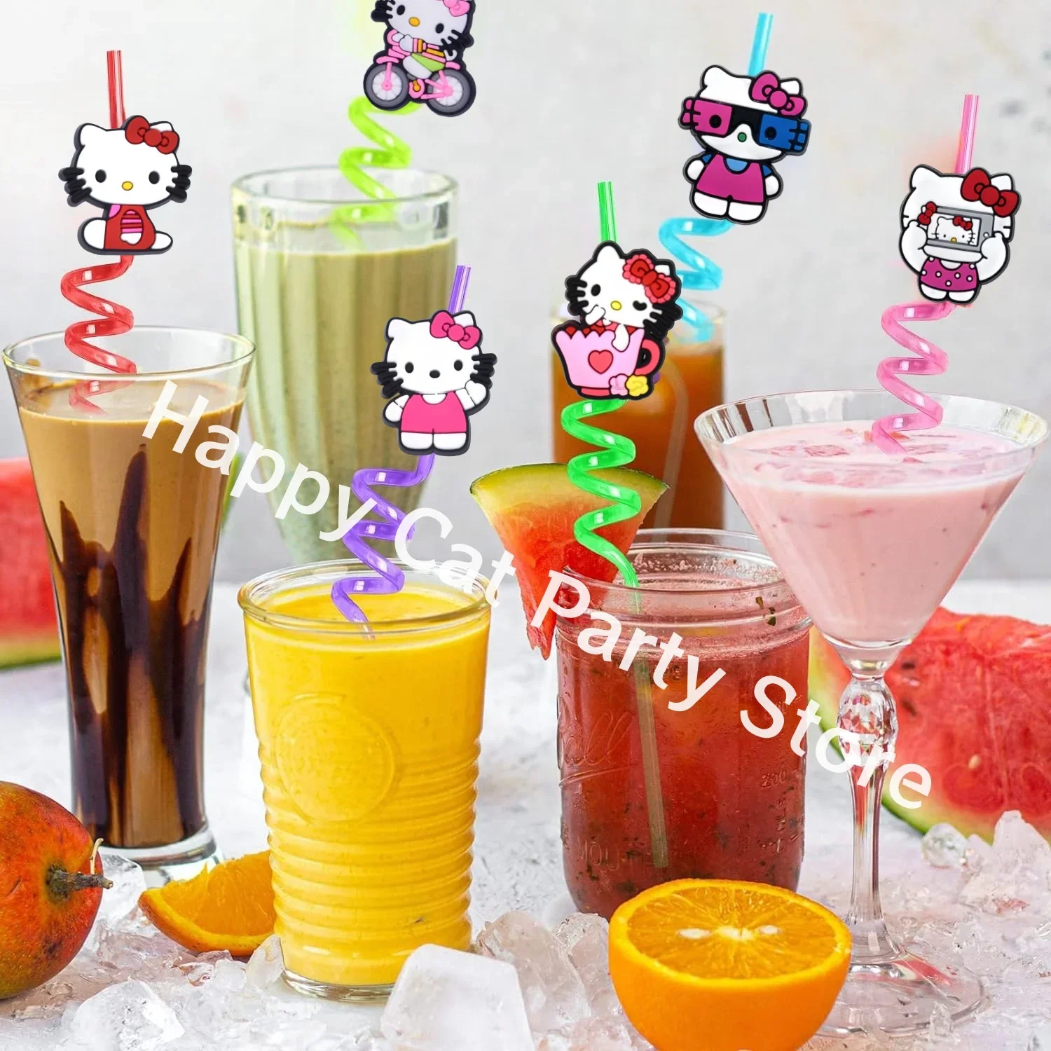 Hello Kitty Party Straws Birthday Decor Kawaii Kitty Kuromi Reusable Drinking Straws Kid Girls Favors Party Supplies Toy Gifts image 3