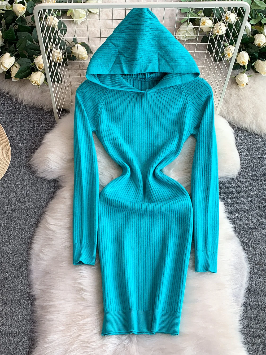 

Korean Sle High Waist Knitted Dr Women's Slim Fit Bodycon Skirt Long Sve Hoodie Anti-Pilling X-ape Silhouette