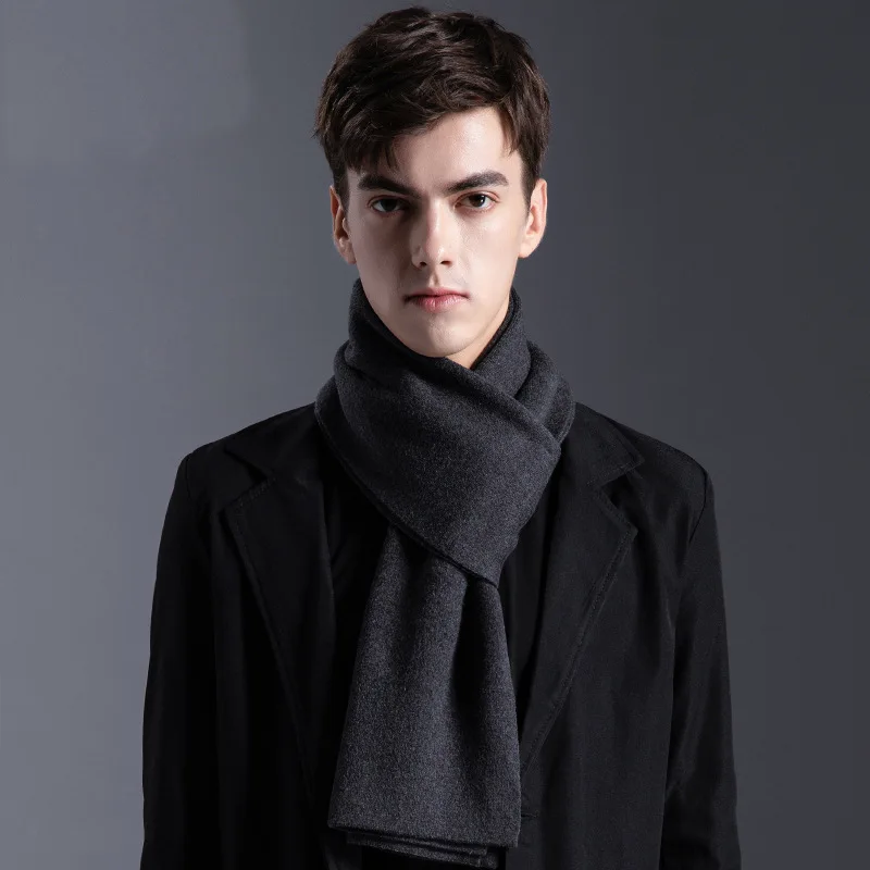 

Однотонный шарф из 100% шерсти для мужчин | Корейский стиль Деловой повседневный стиль | Зимняя теплая грелка для шеи | Молодежная мода