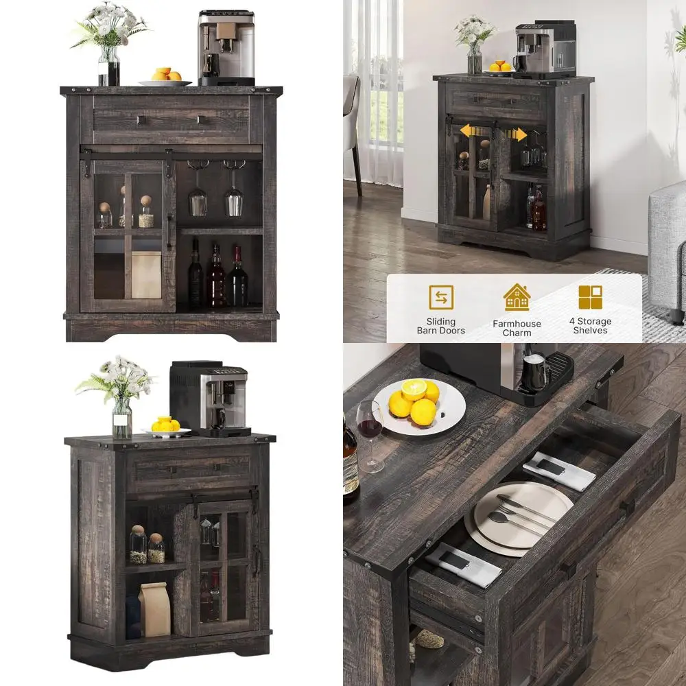 

Сервант в стиле фермерского дома из дуба с раздвижной дверью-шторкой, тумба для хранения для кухни и гостиной