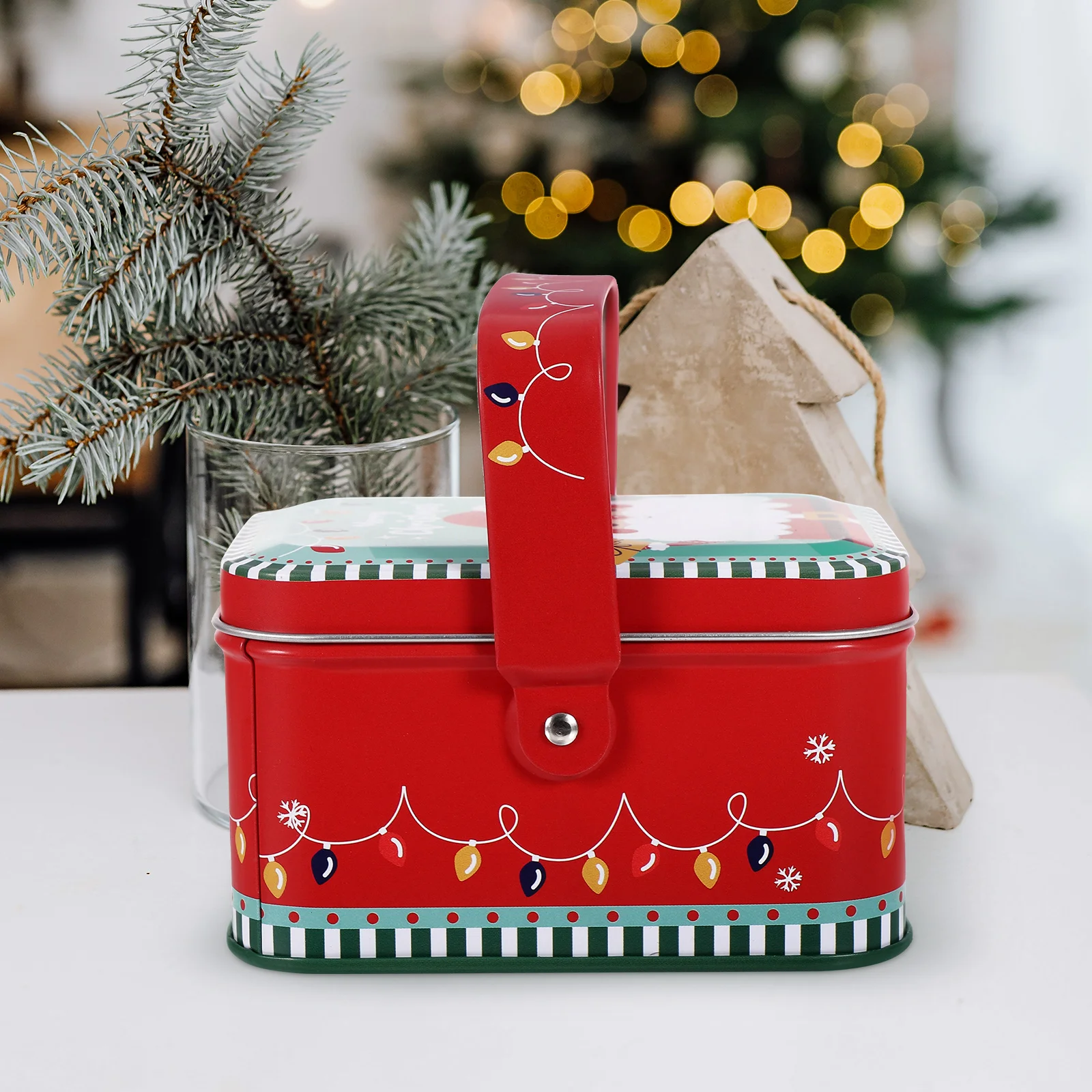 

Christmas Gift Box Cookie Packaging Tinplate Tins Lids Xmas Containers Holiday Storage Boxes Theme Pattern Santa Design