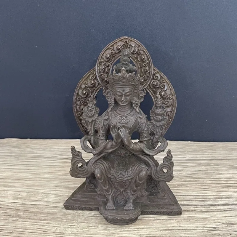 Antique Tibetan Maitreya Buddha Statue Mini Buddhist Worship Figurine for Home Altar Meditation