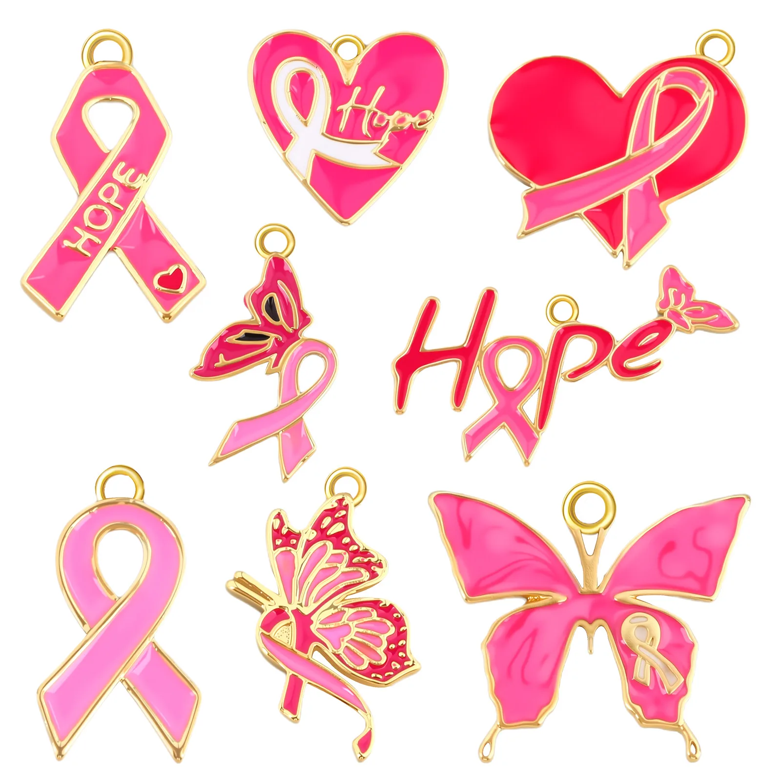 

Handmade Copper Pink Ribbon Jewelry 2025 Heart Necklace Love Pink Letter Pendant Butterfly Accessories Bracelet Charms In Bulk