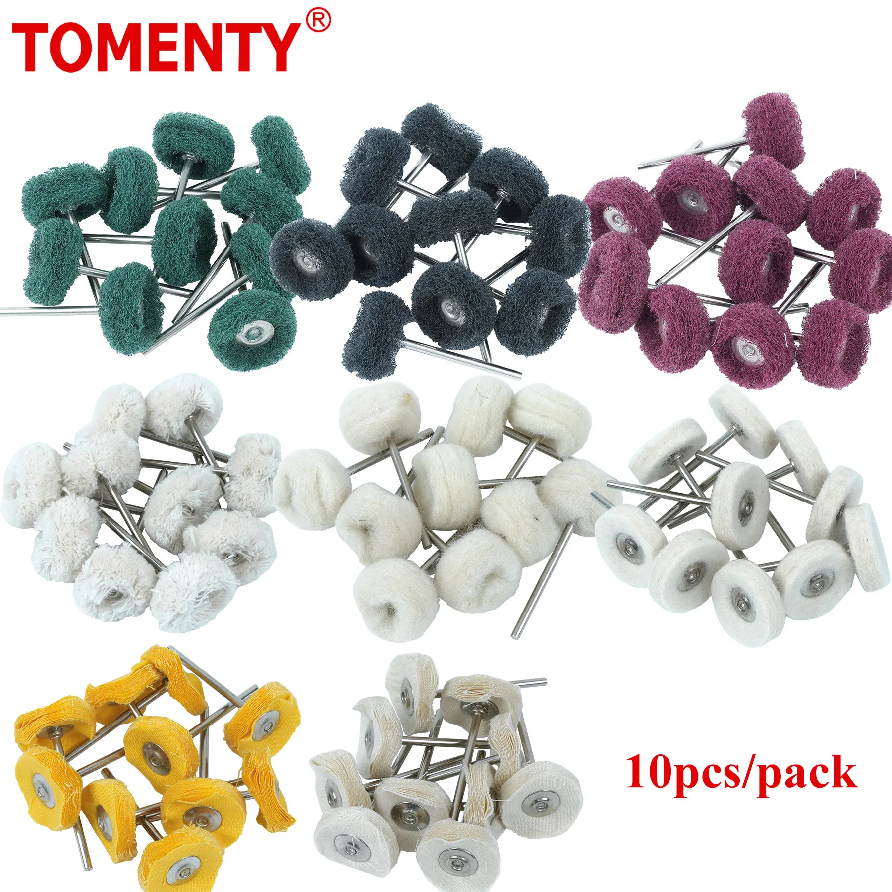 10Pcs Tomenty Dental Polishing Brush Wheel Rotary Tools 2.35mm HP Shank Wool & Goat Cotton Black Buff for Dentistry Material