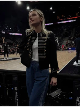 Black Short Baroque Jacket Women Elegant Stand Collar Pearl Buttons Military Jackets 2026 Spring Fashion Lady Daily Street Coat 2 Black Short Baroque Jacket Women Elegant Stand Collar Pearl Buttons Military Jackets 2026 Spring Fashion Lady Daily Street Coat 2