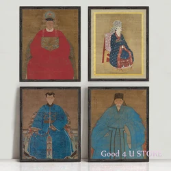 Vintage Chinese Emperors in Traditional Costume Asian Portrait Poster Canvas Painting Wall Art Pictures Home Interior Decor Gift