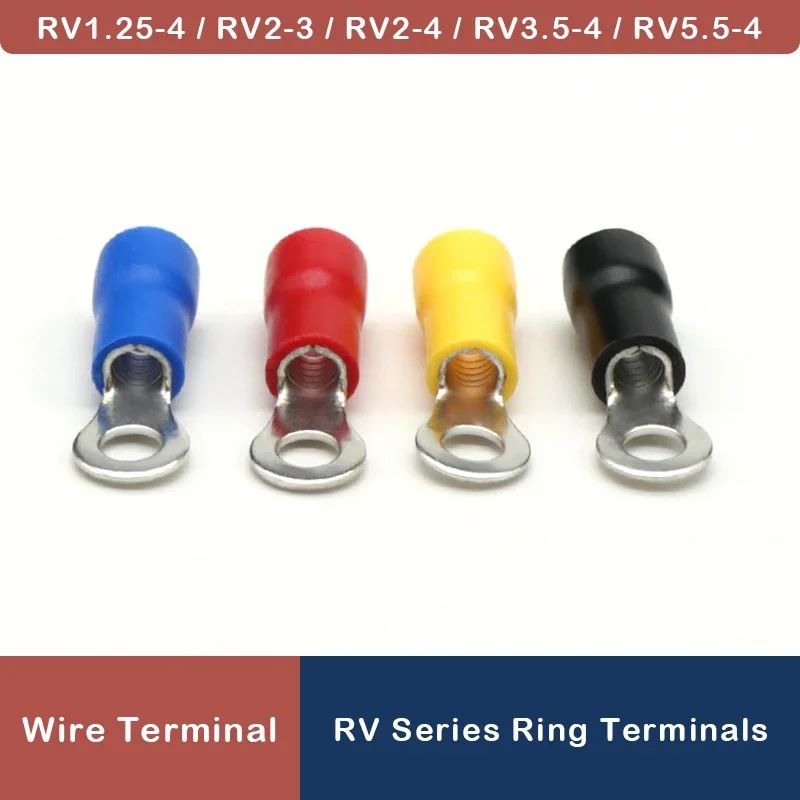 50Pcs Round Crimp Terminals RVRV1.25-4 RV2-3 RV2-4 RV3.5-4 RV5.5-4MM Insulated Circle Electrical Cable Crimp Lug Connector