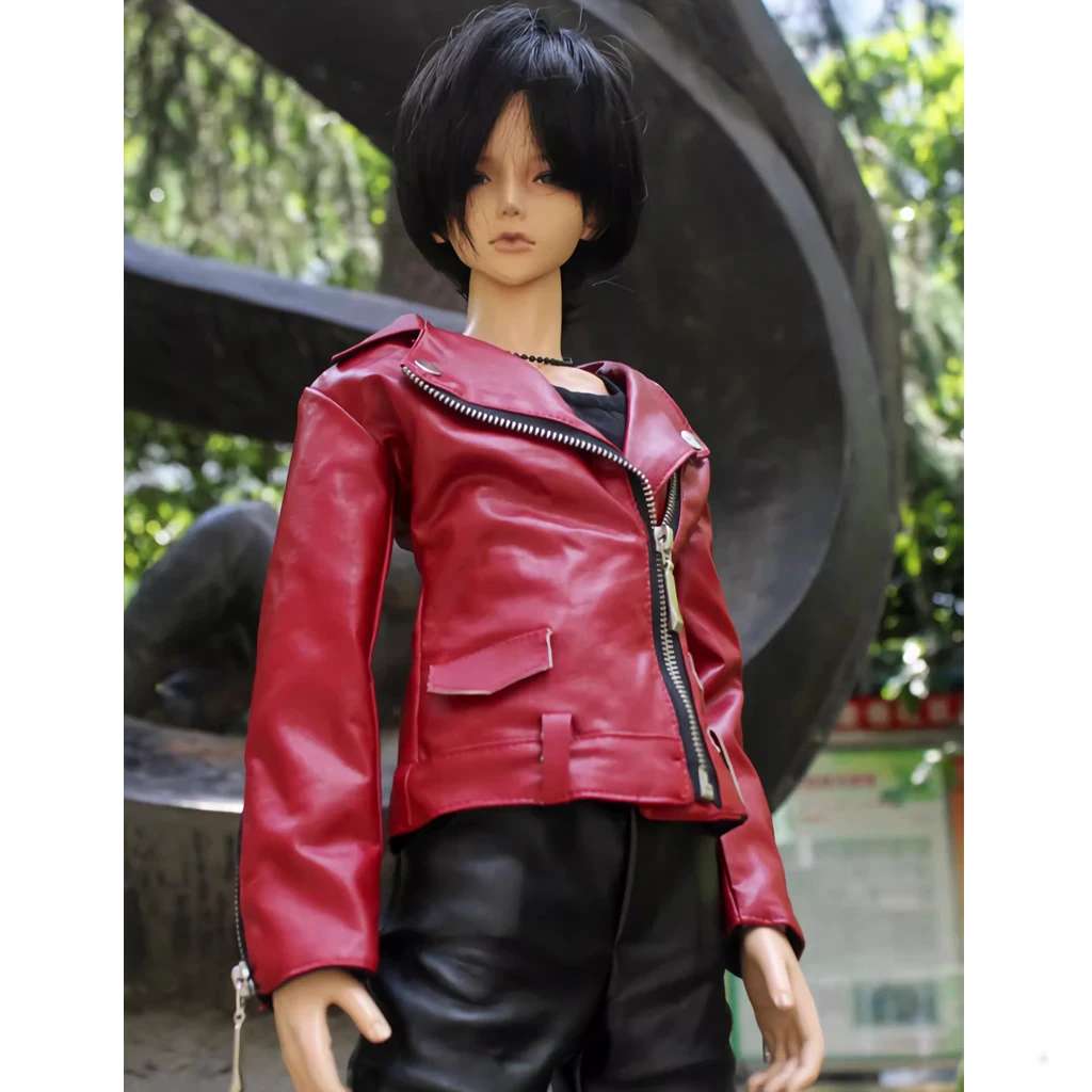 [wamami] Black/Red Artificial Leather Coat Wind-breaker For 1/4 MSD 1/3 SD DDM DDL AOD Doll Dollfie Outfits