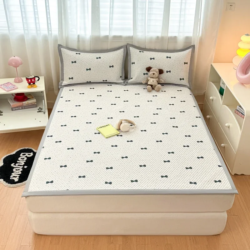 Bow Print Ice Bean Fabric Cooling Mat for Bed Summer Breathable Mattress Protector Pad Single Double Folding Bed Protection Pad
