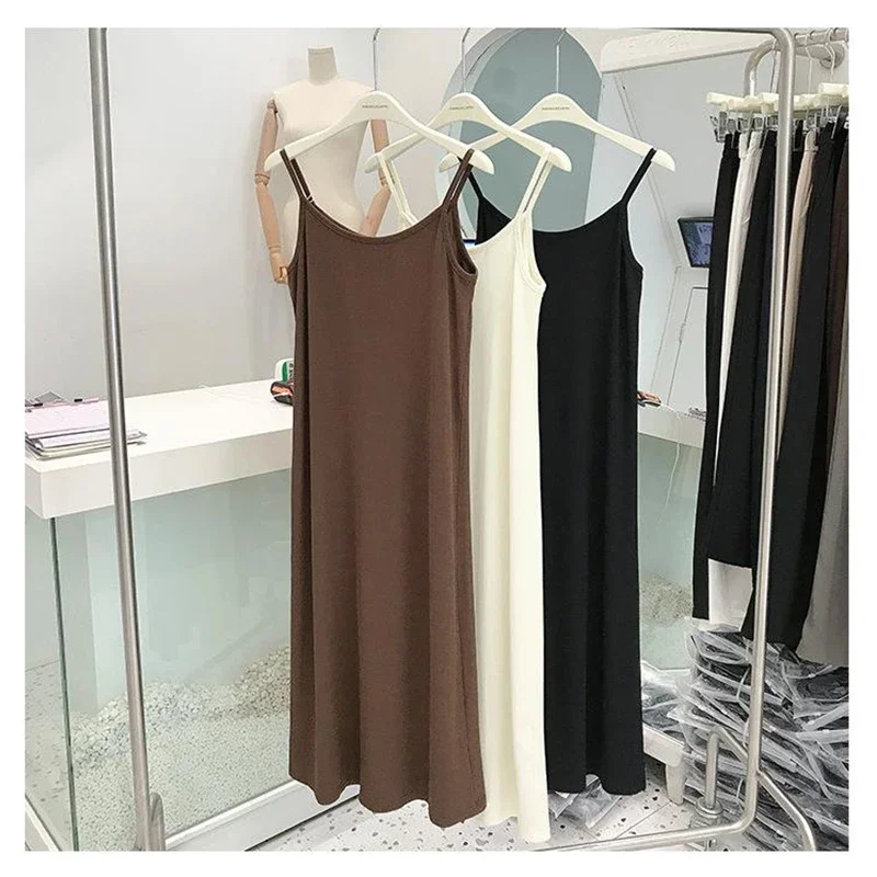 Back To Basics Cotton High Elastic Women Solid Suspender Dress Women Summer Dress Loose Show Thin Versatile Bottoming Slim Dress