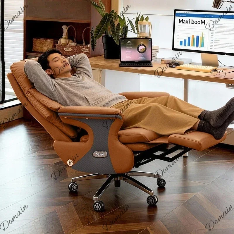 Genuine Leather Executive Office Chair With Massage - Electric Reclining CEO Seat For Daytime Rest And Prolonged Sitting JT40