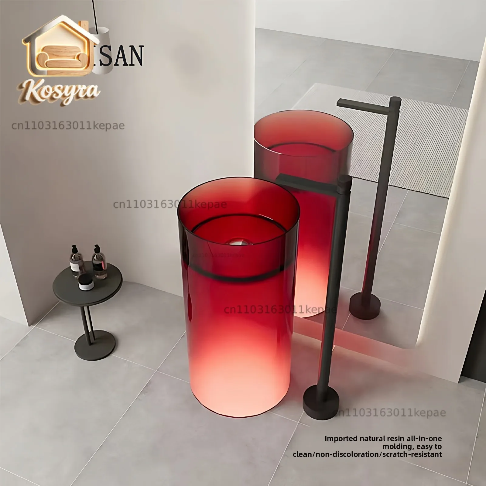 

Imported transparent resin colored crystal column basin, hotel, bed and breakfast club integrated bathroom wash basin