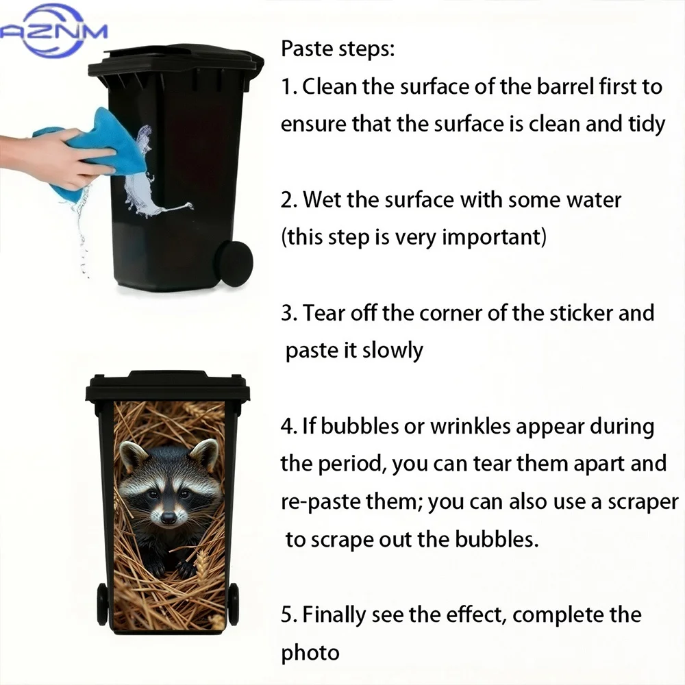 1pc, Little Raccoon in the Grass Nest Theme, Trash Can Sticker, Self-Adhesive PVC Decal, Waterproof for Outdoor Use, Suitable view 4