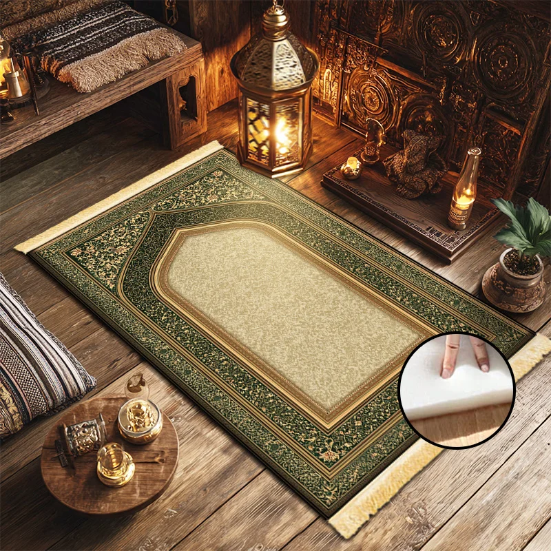 VIKAMA Luxury Sponge Bottom Prayer Mat, Soft Anti-Slip Flowing Tassel Worship Rug, Indoor And Outdoor Muslim Prayer Mat