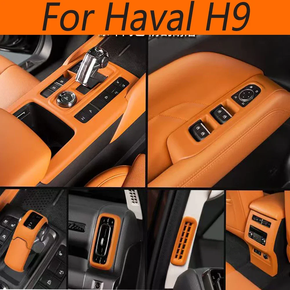 

For Haval H9 2nd 2024 2025 Orange brown Car Steering Wheel Cover Window Lift Button Panel Car Gear Shift Panel ABS Accessories