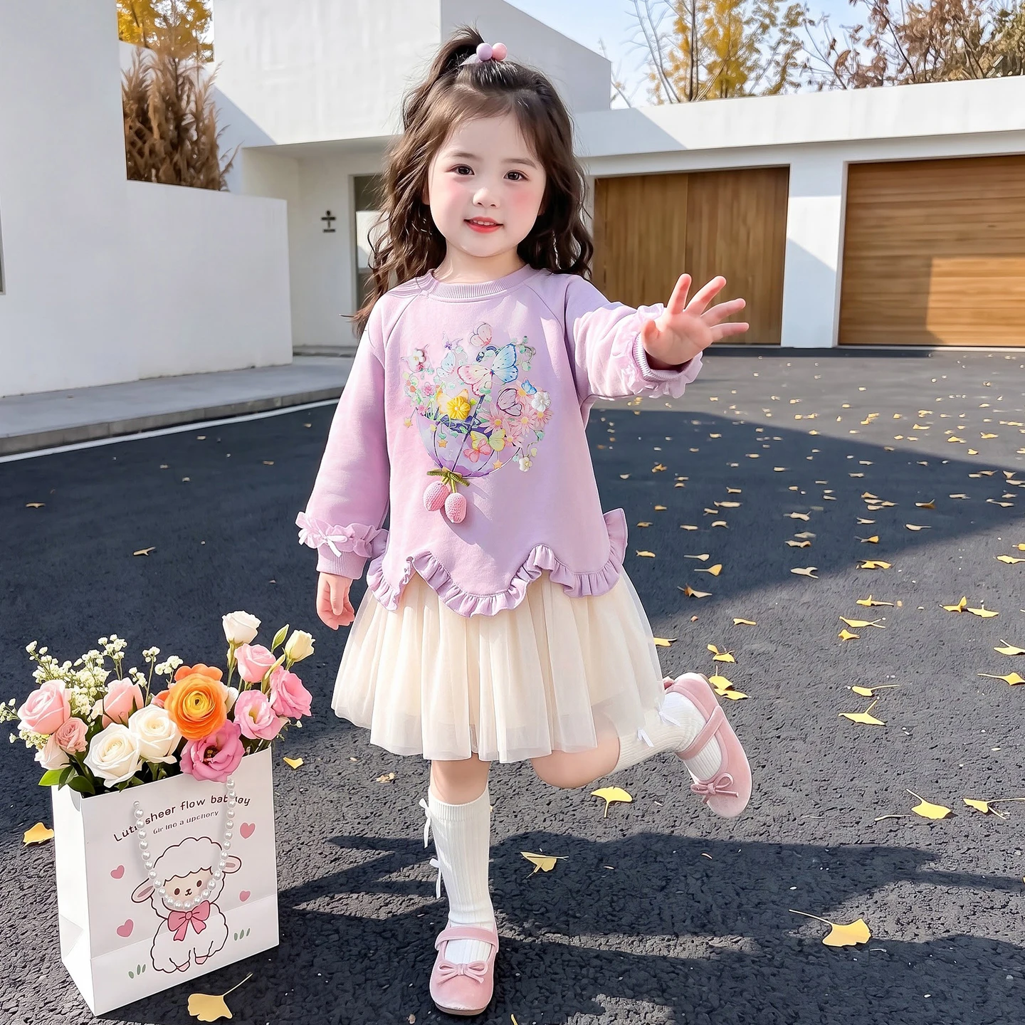 Girls dress spring and autumn children's fashionable skirt baby rabbit children foreign style shirt skirt