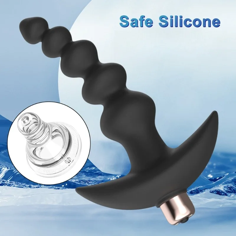 Vibrating Anal Plug with Beads Adult Sex Toys for Women Silicone G Spot Stimulation Anal Butt Plug Vibrator Prostate Massager - view 4