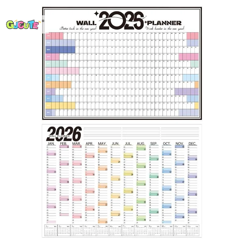Calendrier mural 2026, feuille de calendrier unique, calendrier annuel suspendu au mur, ceinture vierge, mémo, planificateur quotidien, décoration de pièce Simple