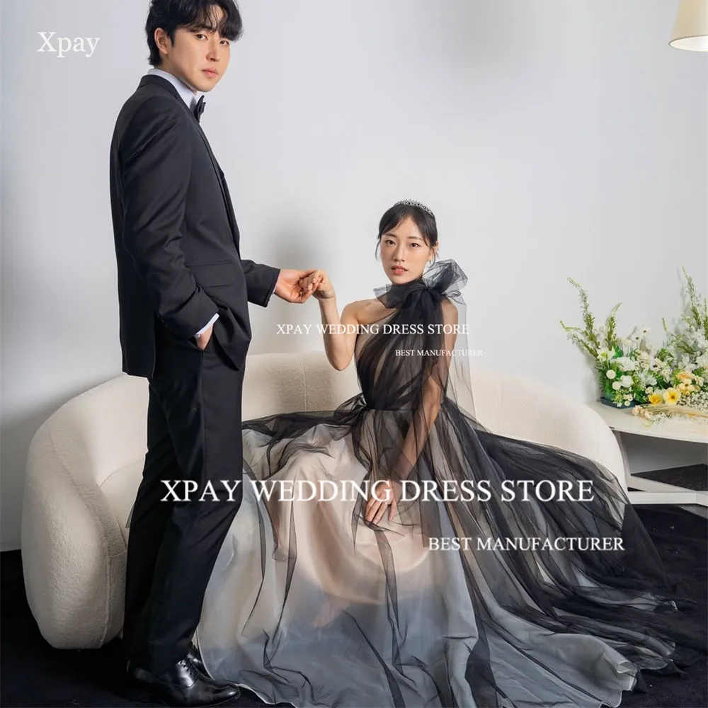 XPAY elegante negro Corea vestidos de noche un hombro una línea fotos de boda sesión vestidos de graduación personalizado plisado vestido de fiesta nupcial