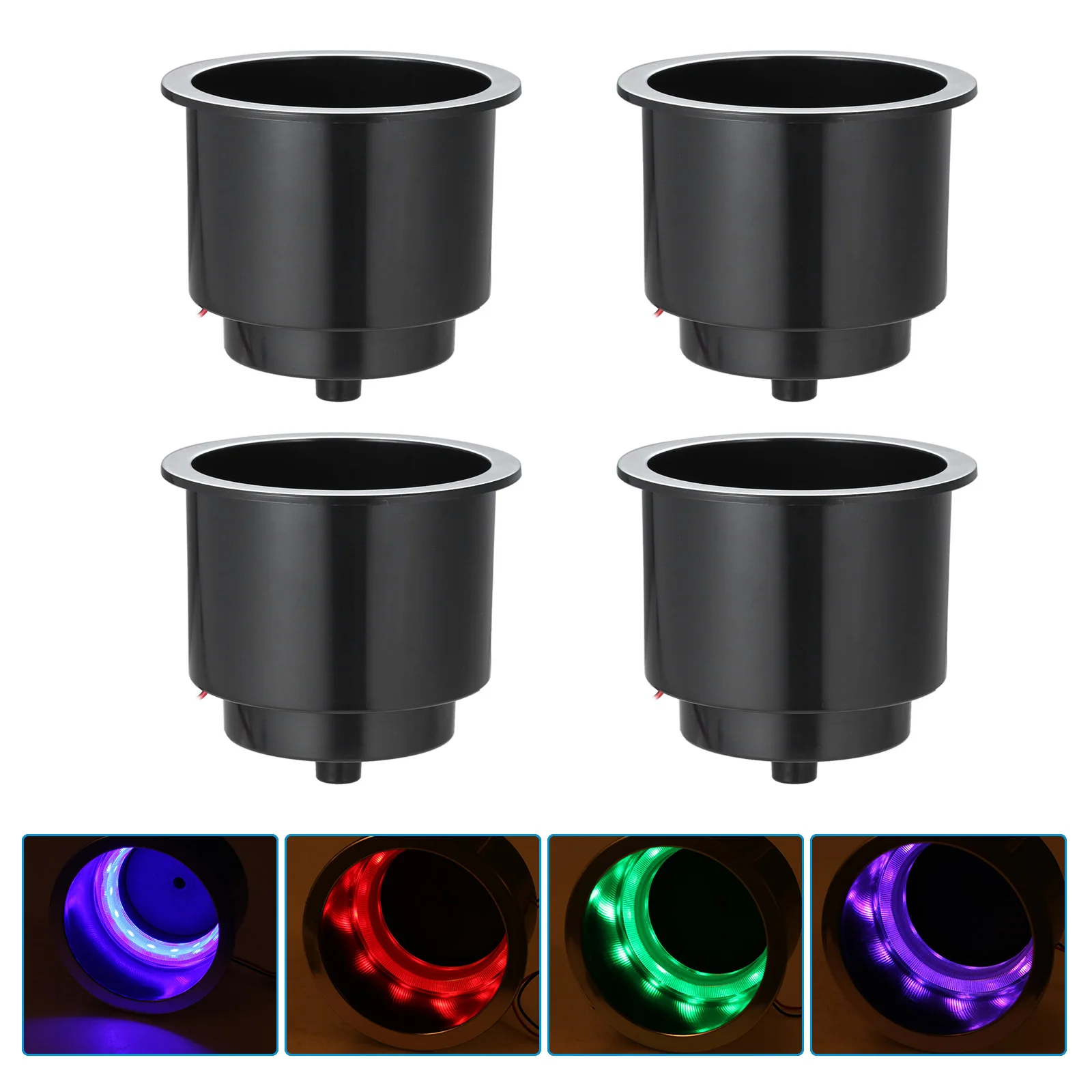 Plastic Marine RV Car Cup w/LED Lights |Drink Can Water Bottle Holder Plastic with Water Outlet Drain Holes for Boat/Car/Sofa