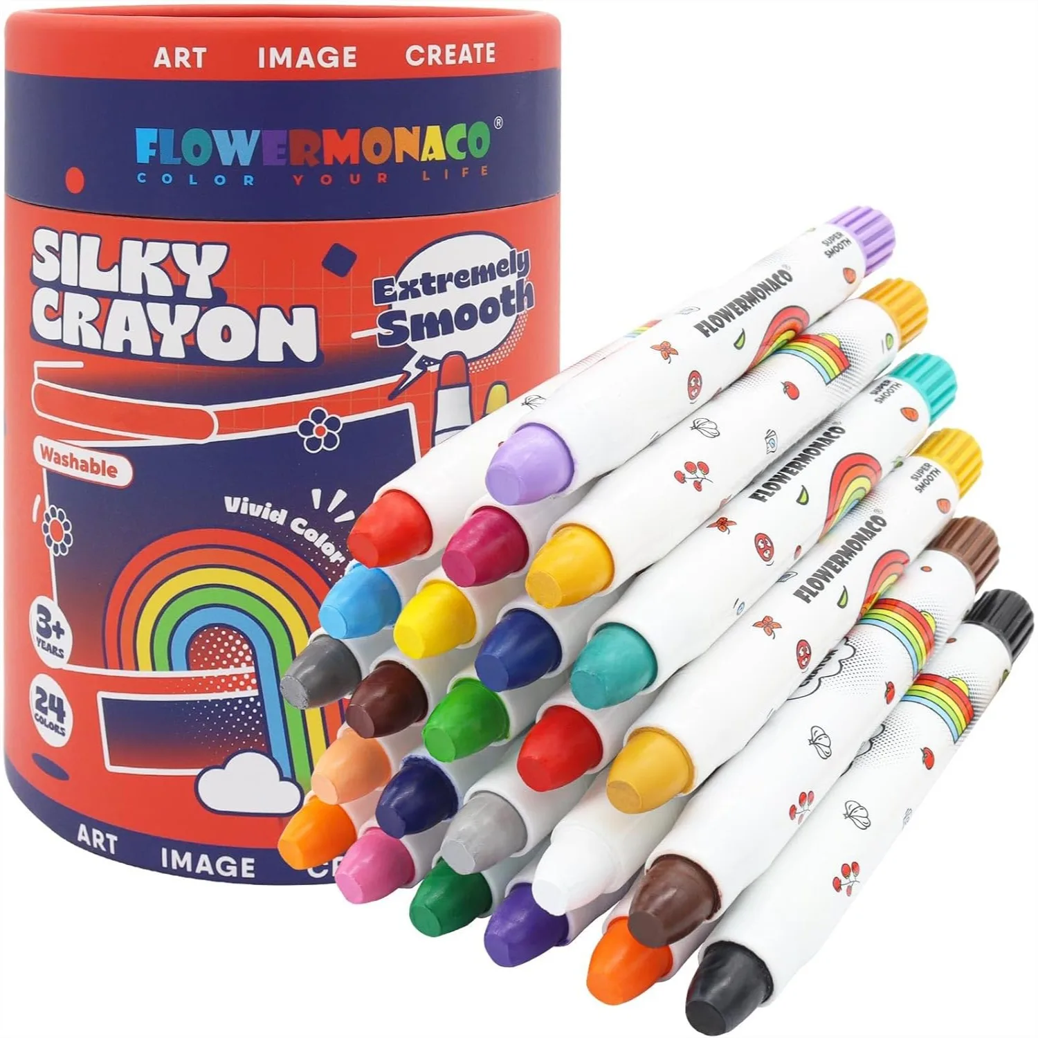 

Washable Jumbo Crayons for Toddlers, 24 Colors Non Toxic Large Baby Crayons for Kids Gift