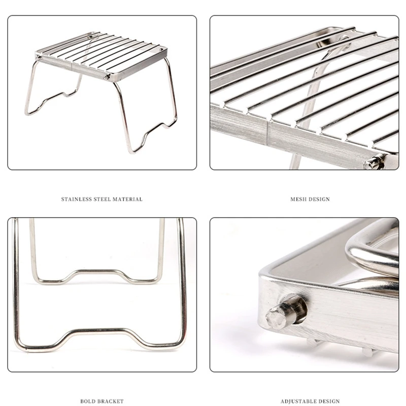 야외 스테인레스 스틸 스토브 거치대 캠핑 휴대용 접이식 미니 바베큐 랙, 1 개