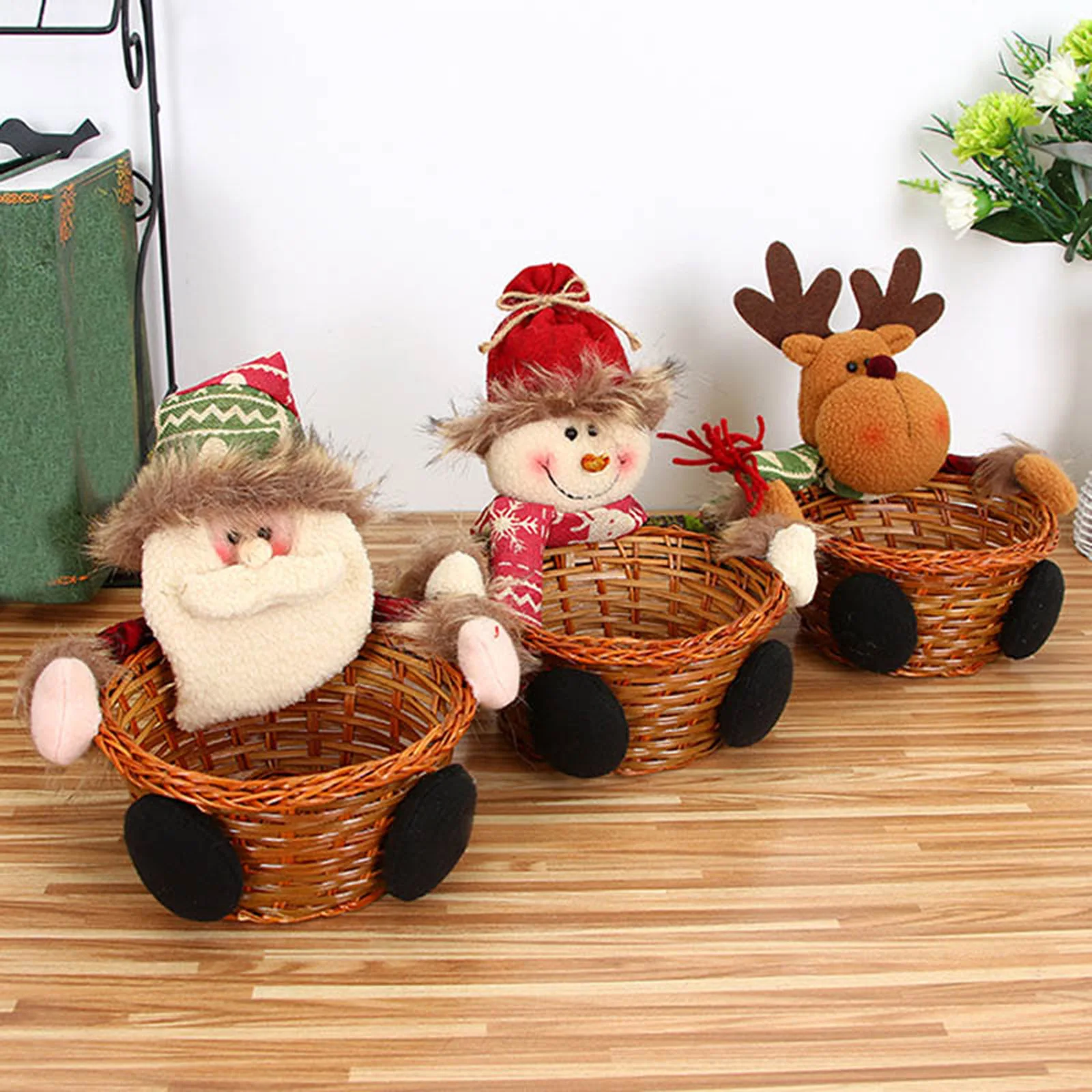 Christmas Candy Storage Basket Santa Claus Reindeer Snowman Candy Bowl Candy Dish Holiday Gift for Kids Children