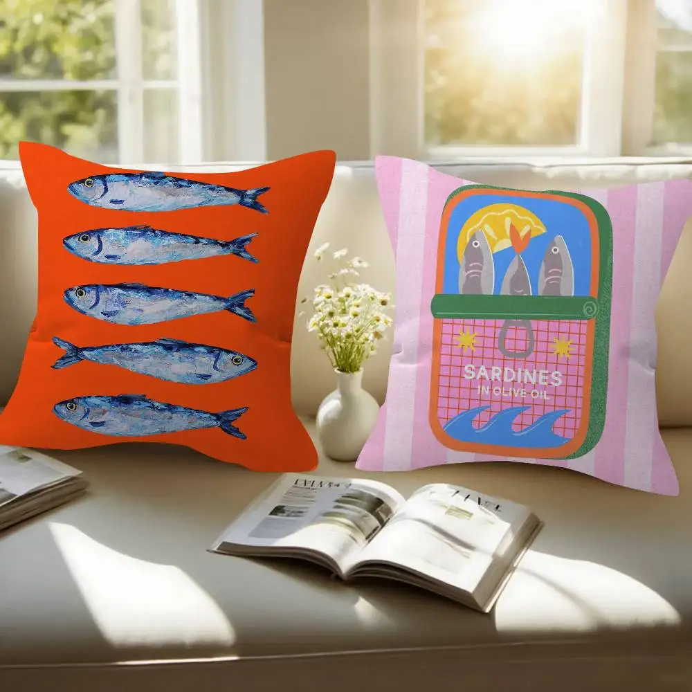 Anime Sardines Art  Pillow Cushion Cover Pillowcase Living Room Sofa Home Decor Customized